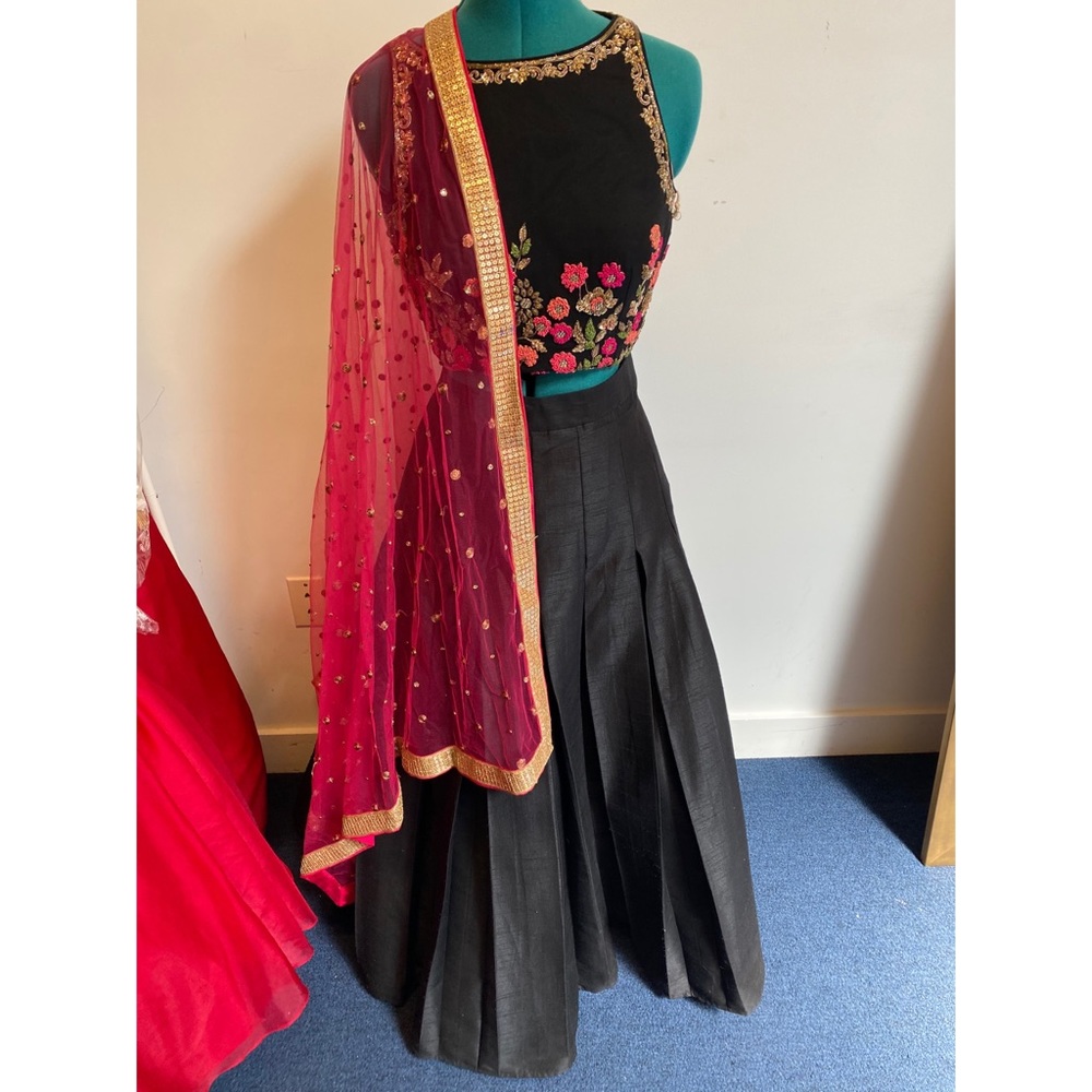Black pleat skirt with multi color top Lehenga